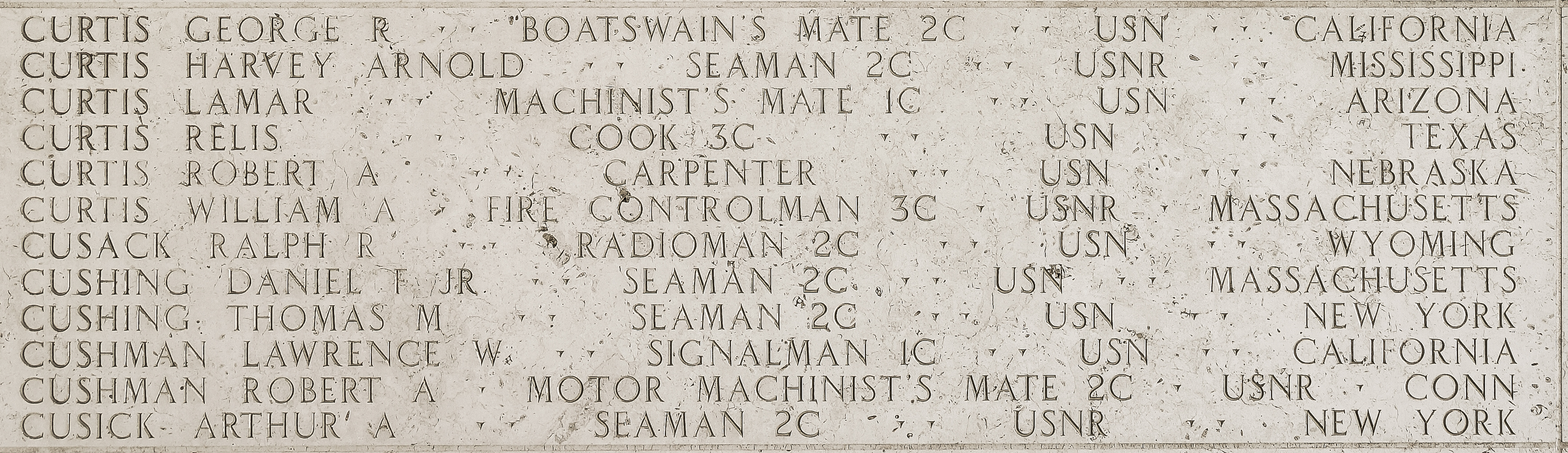 Robert A. Cushman, Motor Machinist's Mate Second Class